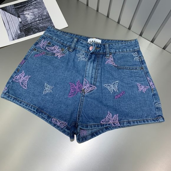 Ganni High-waisted denim shorts